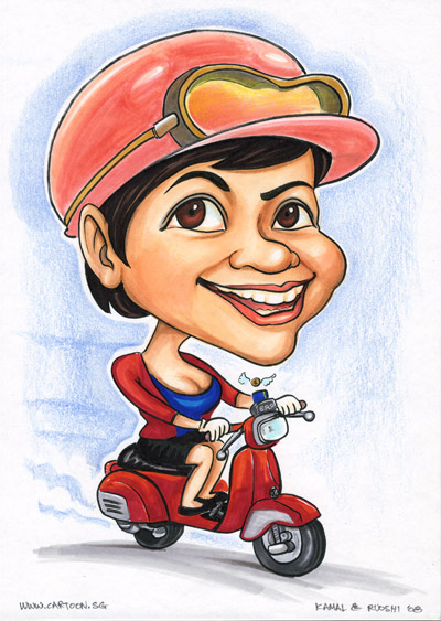 Birthday Gift For A Friend Who Rides A Red Scooter  - Singapore  caricature artists